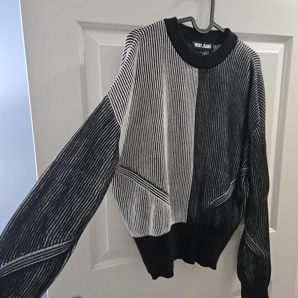 DKNY Womens Crewneck Black Ribbed Sweater Size Medium
